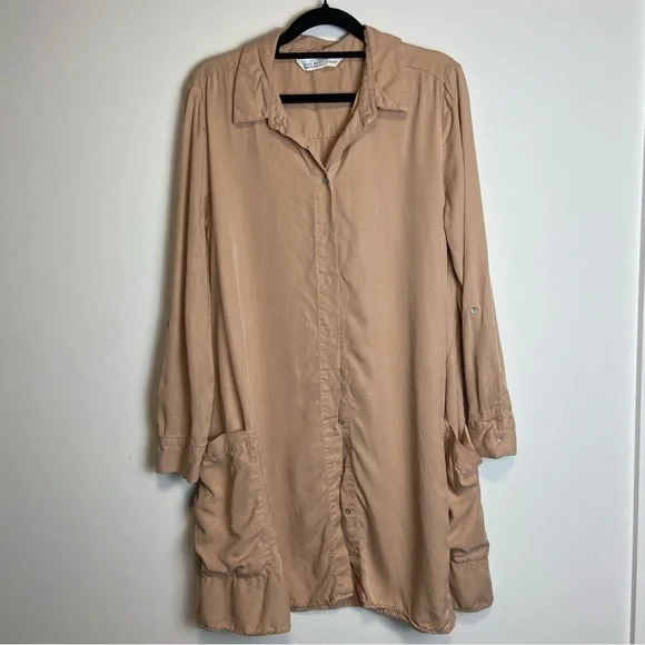 Zara shirt dress button down pockets lyocell tencell medium - Picture 2 of 10